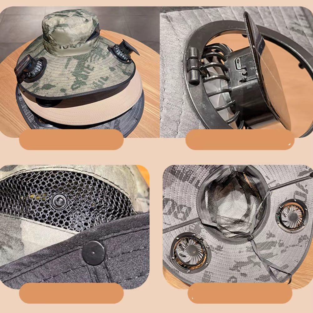 For Outdoor Camping Fishing Hiking Sunscreen Fisherman Hat Solar Fan Cap Portable Solar Charging Cap with Fan Suitable