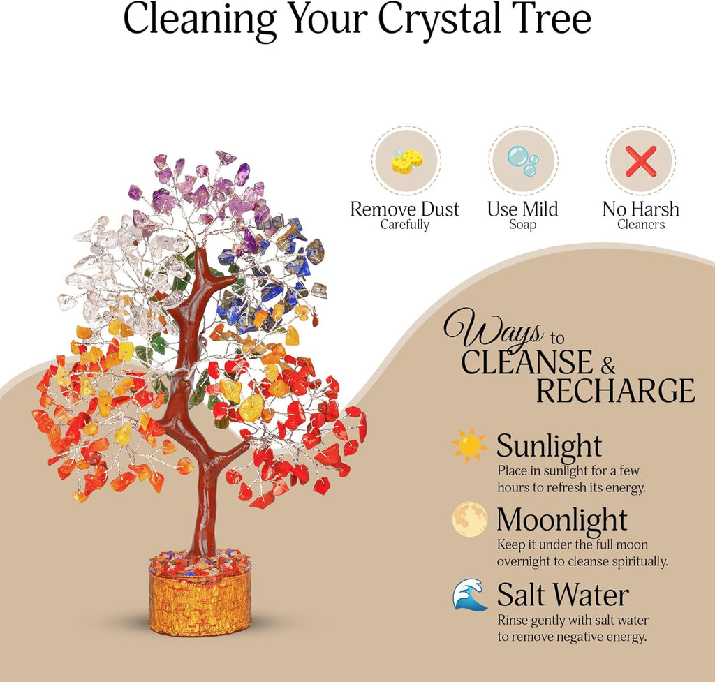 Crystal Chakra Tree for Reiki Healing - Premium Meditation Decor - Seven Chakra Tree Wrapped on Silver Wires - Feng Shui Bonsai Money Tree of Life Decor Home Office Crystal Gifts