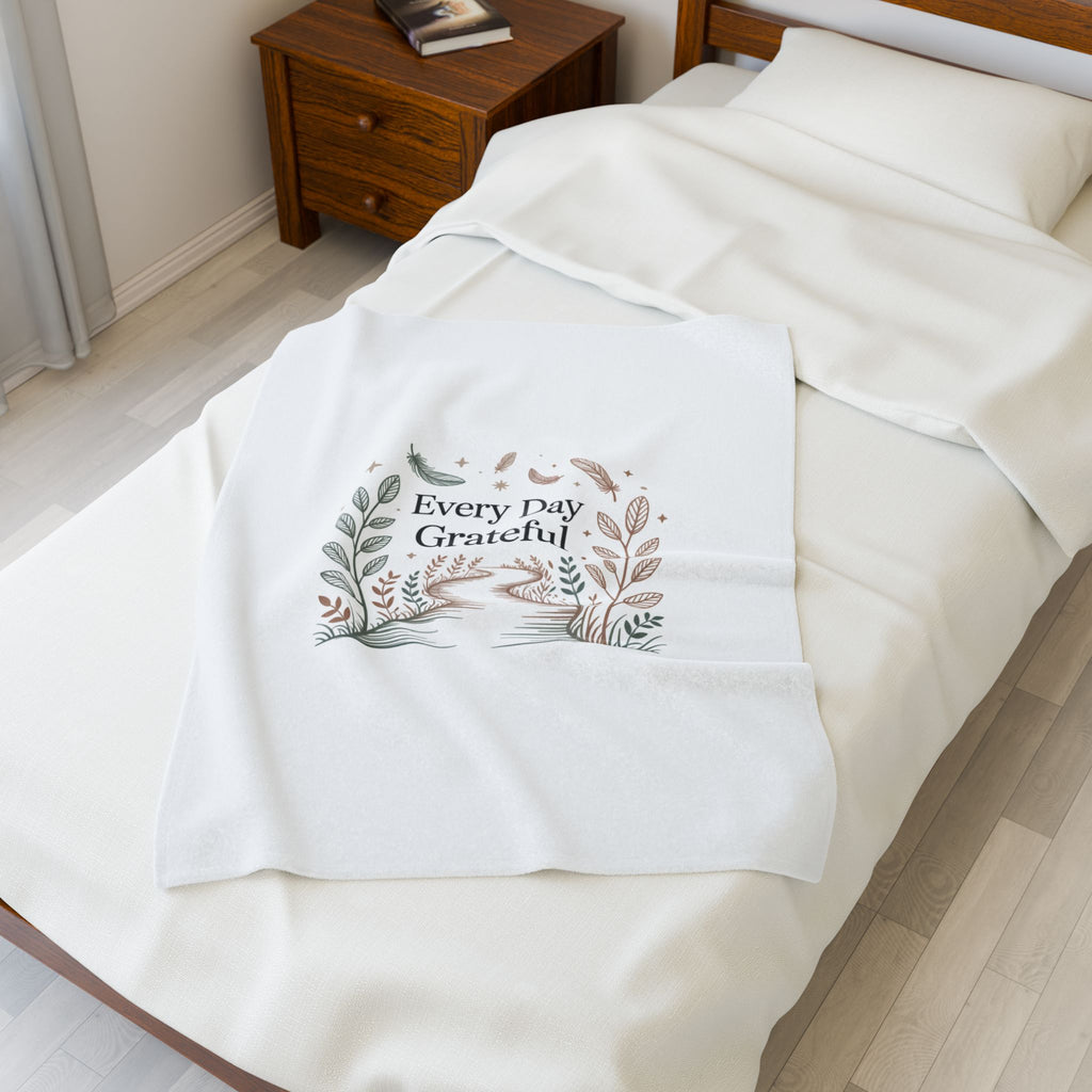 Every Day Grateful Velveteen Plush Blanket | soft neutrals, gentle spiritual