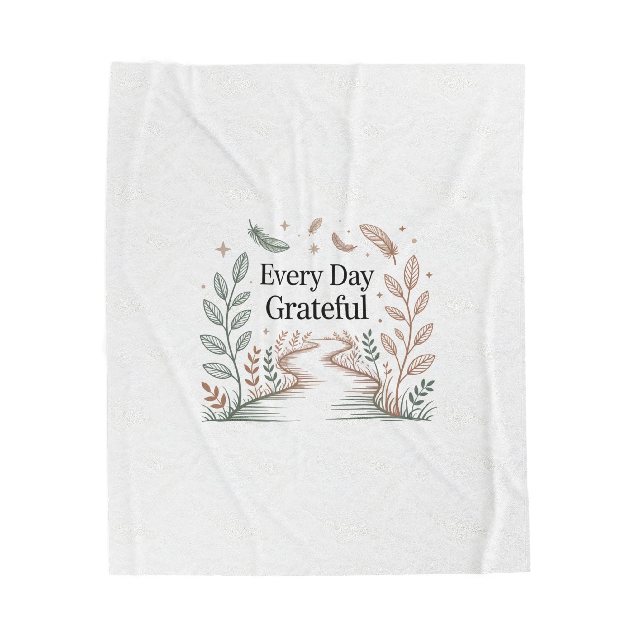 Every Day Grateful Velveteen Plush Blanket | soft neutrals, gentle spiritual