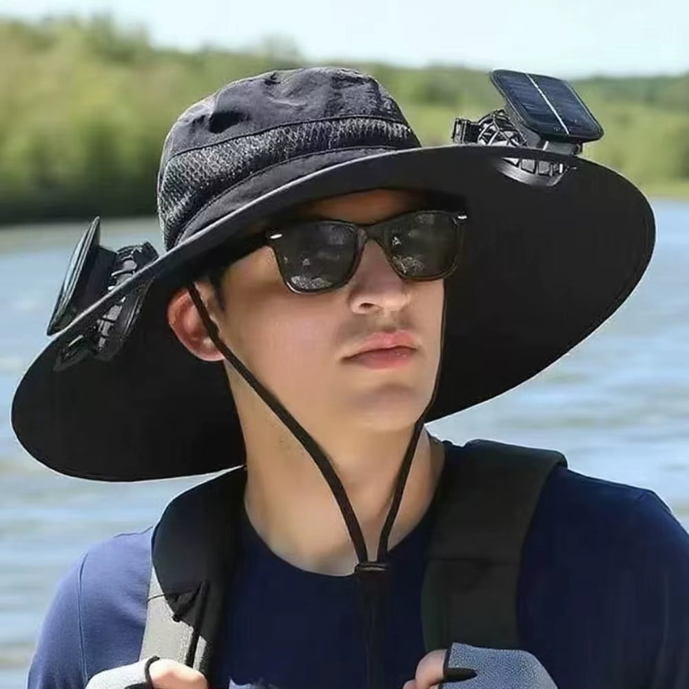For Outdoor Camping Fishing Hiking Sunscreen Fisherman Hat Solar Fan Cap Portable Solar Charging Cap with Fan Suitable