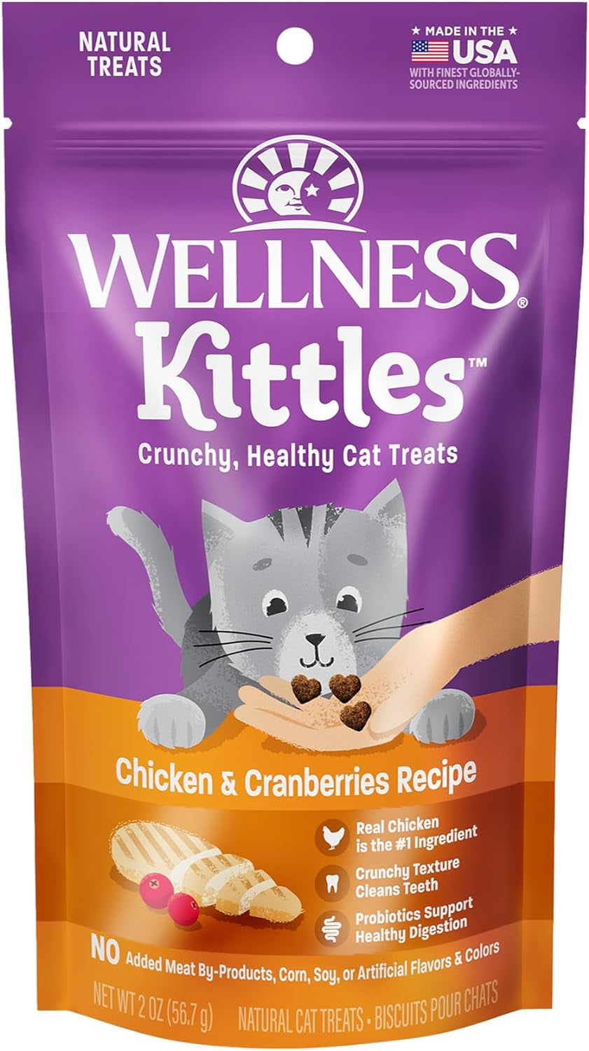 Kittles Crunchy Natural Grain-Free Cat Treats, Chicken & Cranberry, 2-Ounce Bag