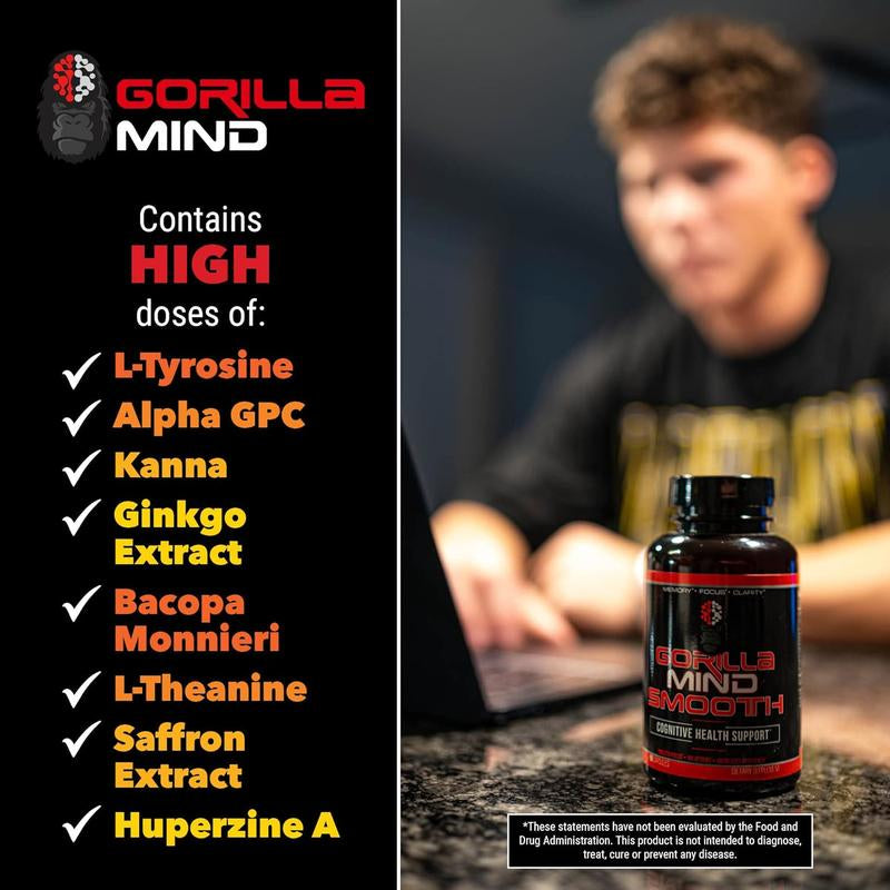 Gorilla Mind Smooth - Stim Free Nootropic Formula (30 Servings)