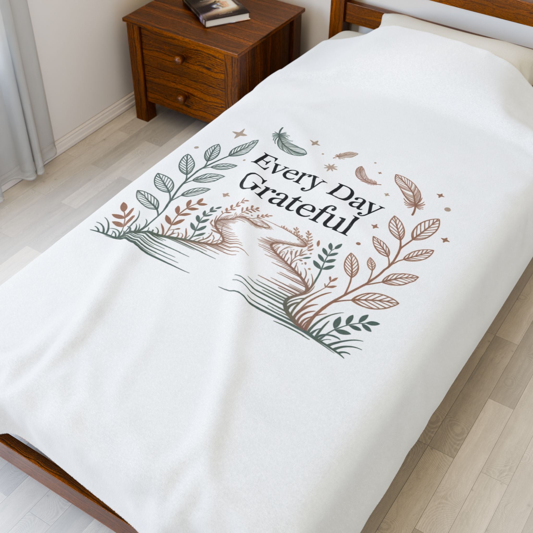 Every Day Grateful Velveteen Plush Blanket | soft neutrals, gentle spiritual