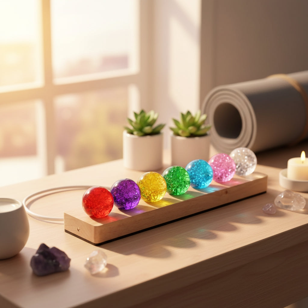 Colorful Crystal Ball Ornament Small Night Light 7 Crystal Balls with Wooden LED Lamp Holders Home Decoration Night Light Gift