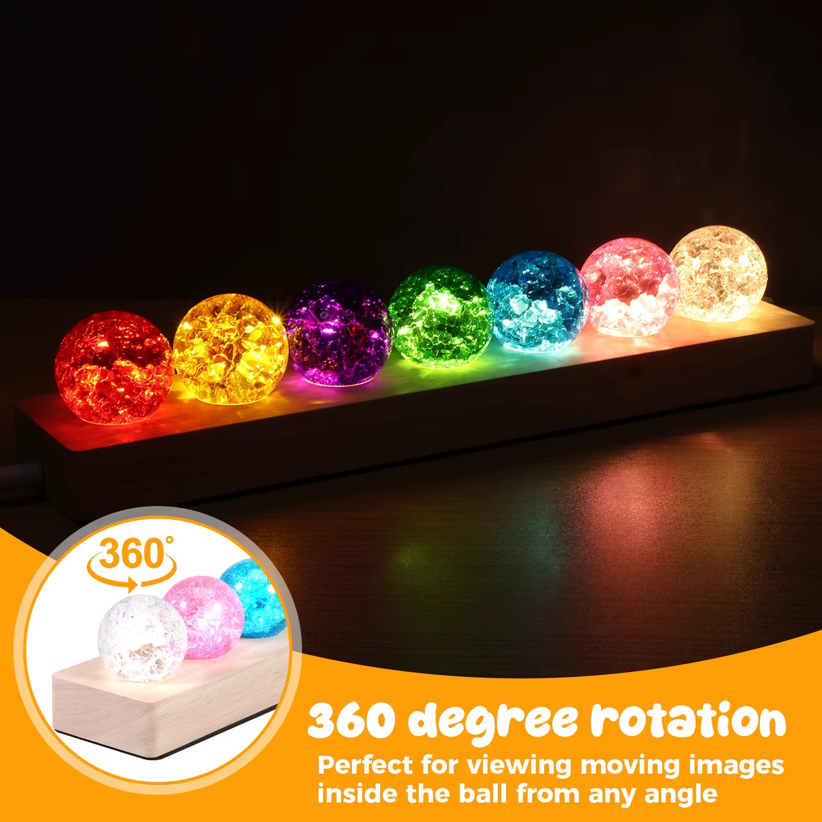 Colorful Crystal Ball Ornament Small Night Light 7 Crystal Balls with Wooden LED Lamp Holders Home Decoration Night Light Gift
