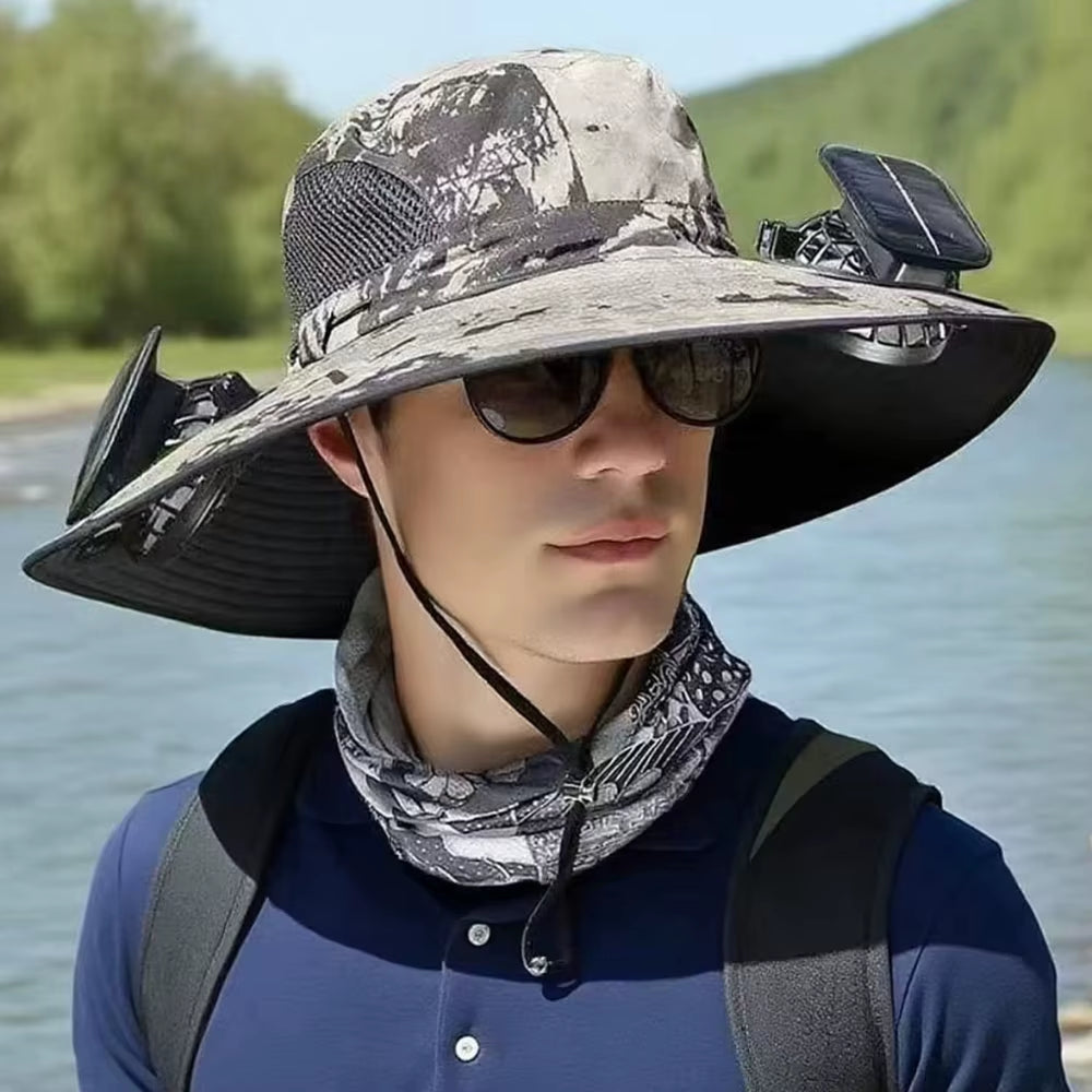 For Outdoor Camping Fishing Hiking Sunscreen Fisherman Hat Solar Fan Cap Portable Solar Charging Cap with Fan Suitable