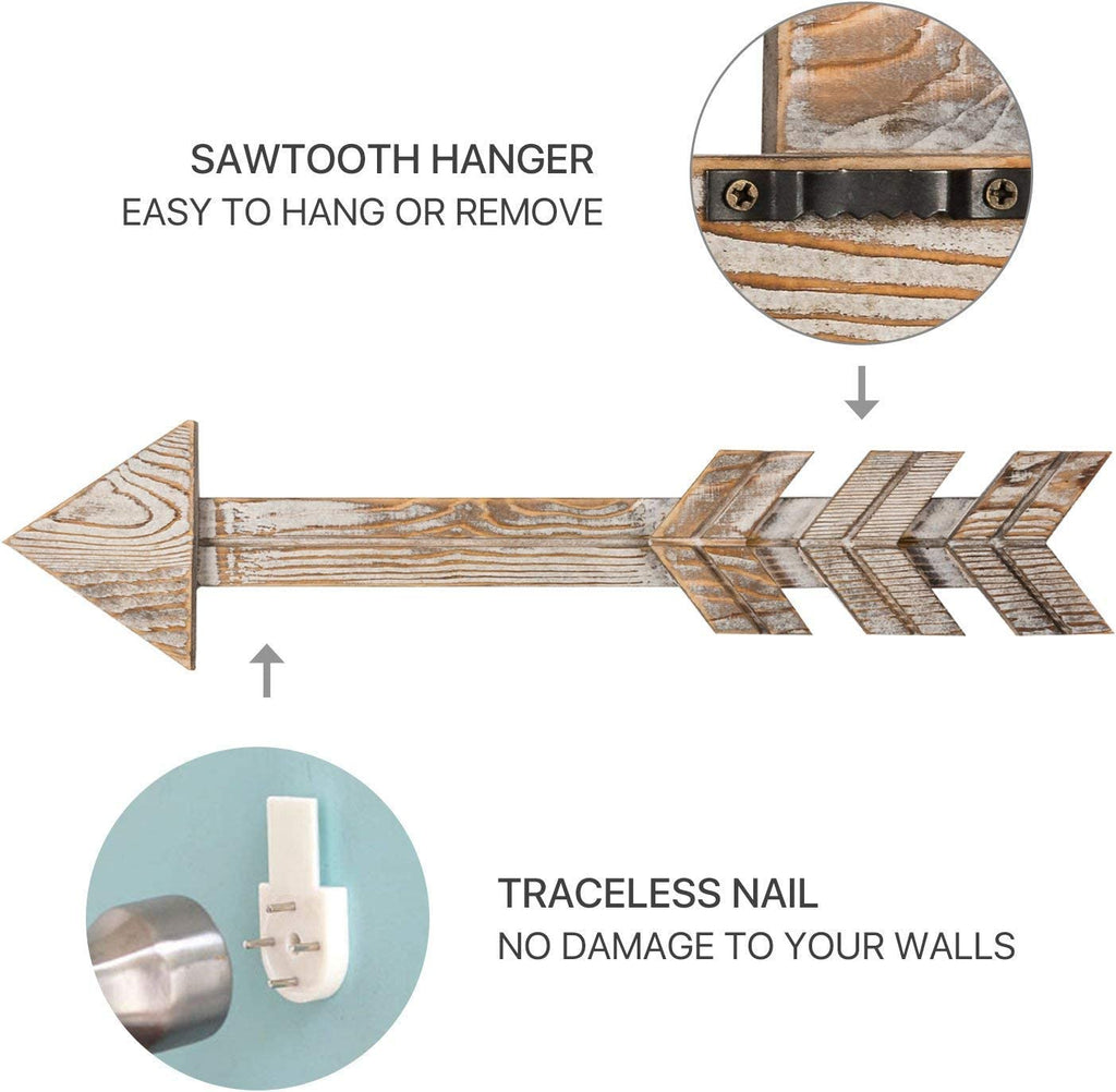 Arrow Decor, Set of 2 Arrows, Rustic Wood Arrow Sign Wall Decor - Decorative Farmhouse Home Wall Hanging Decor