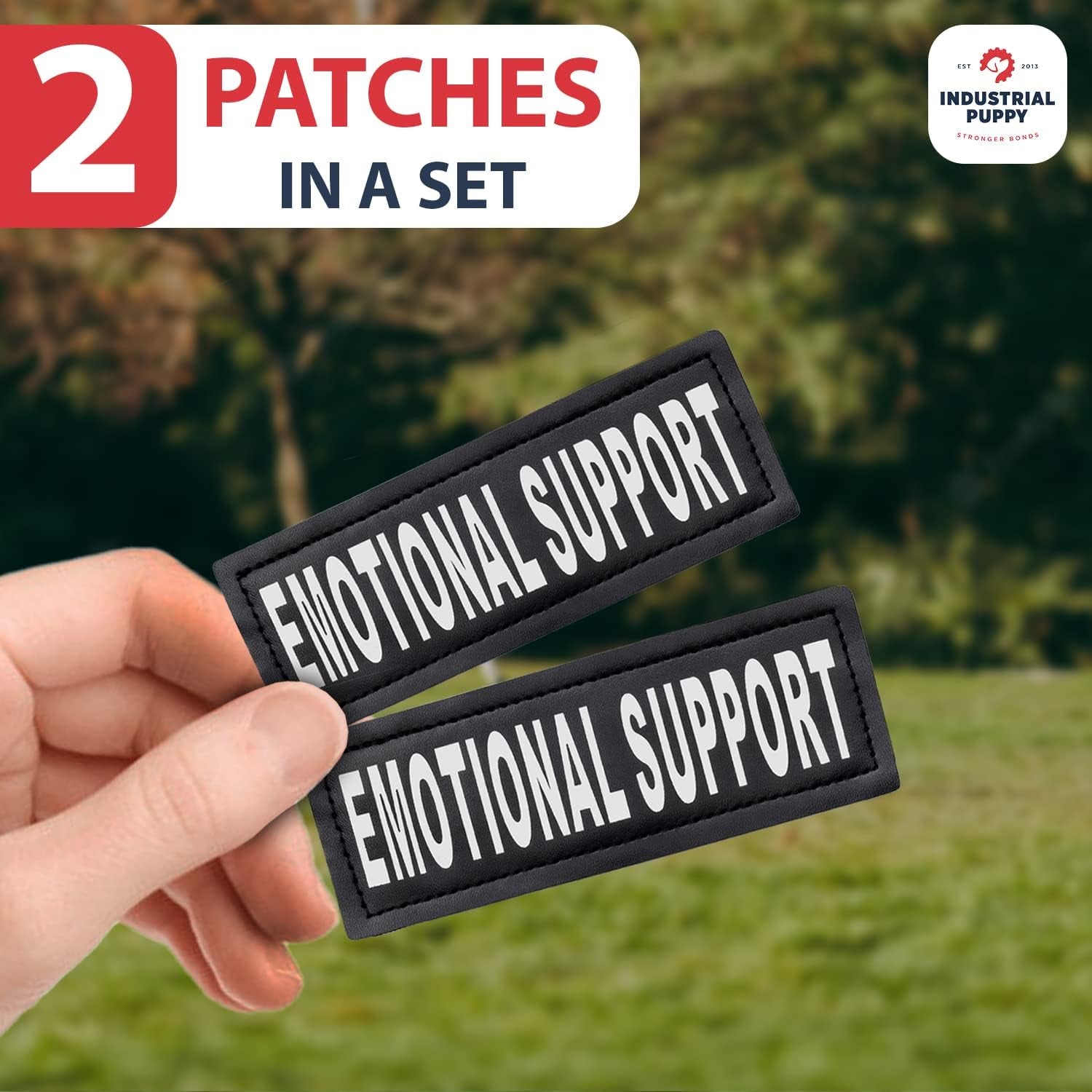Emotional Support Dog Patch Tag with Hook Back - Reflective Lettering on ESA Patch for Vest, Harness, or Collar - Set of Two Emotional Support Dog Patches for ESA Vest