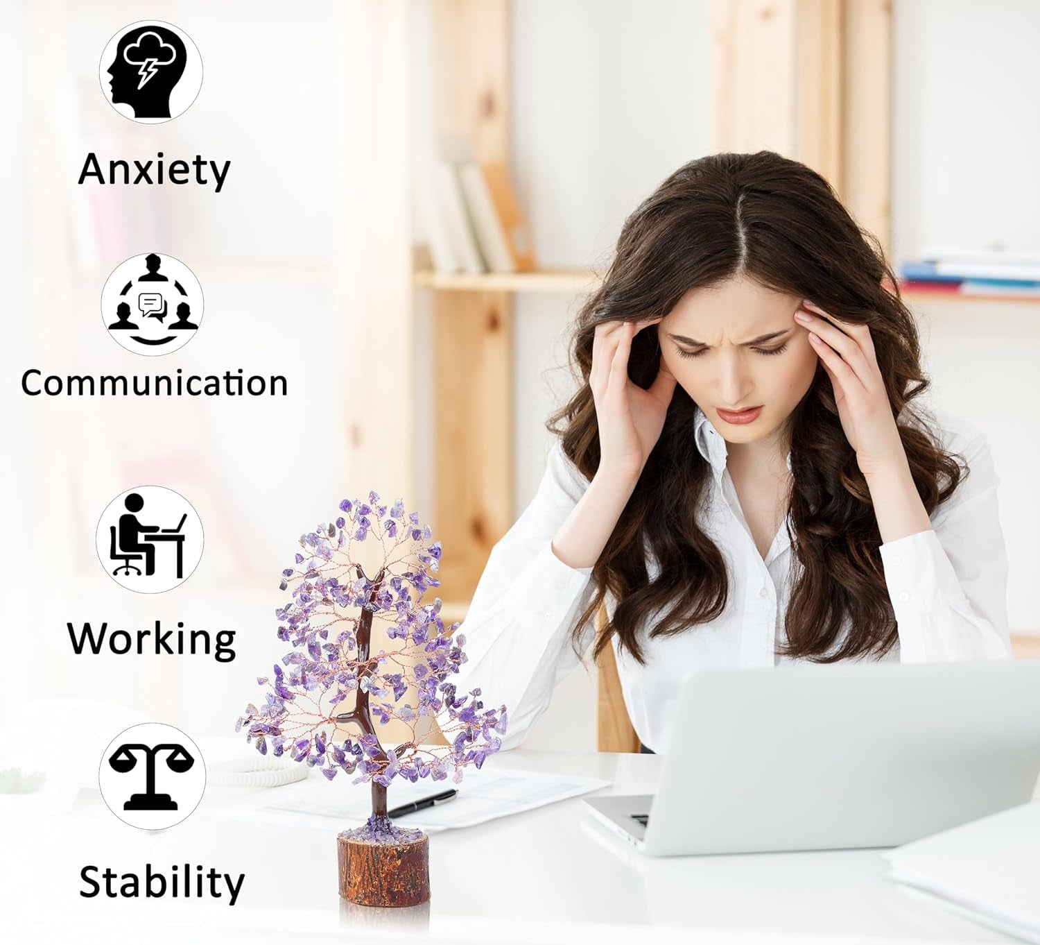 Amethyst Crystal Tree of Life Gemstone Chakra Bonsai Tree for Feng Shui Room, Office Decor Housewarming Gifts New Home, Birthday Gifts for Women, Sister & Mom Money Tree Healing Crystals, Unique Gift