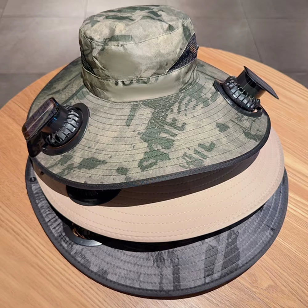 For Outdoor Camping Fishing Hiking Sunscreen Fisherman Hat Solar Fan Cap Portable Solar Charging Cap with Fan Suitable